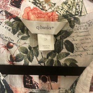 Print sleeveless button up shirt